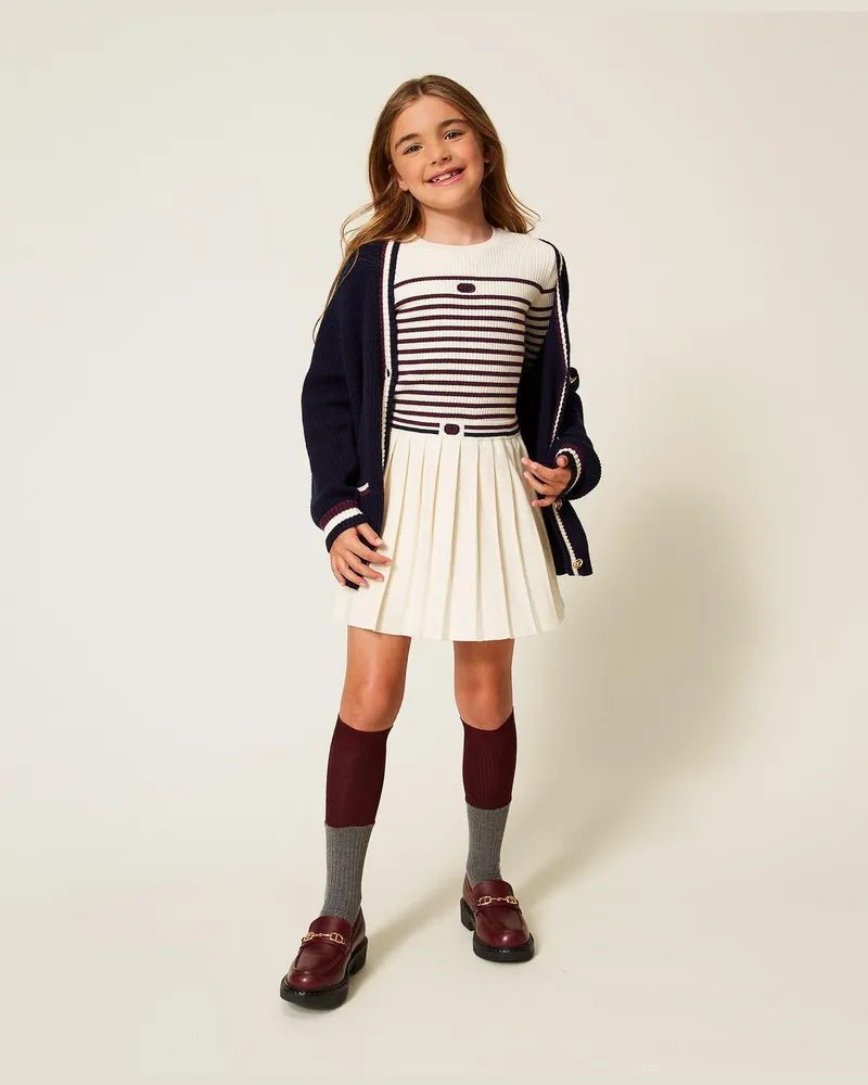 Twin-Set Röcke - Kurzer Plisseerock aus Gestrick, Weiß Papyrus, Größe: 8A 