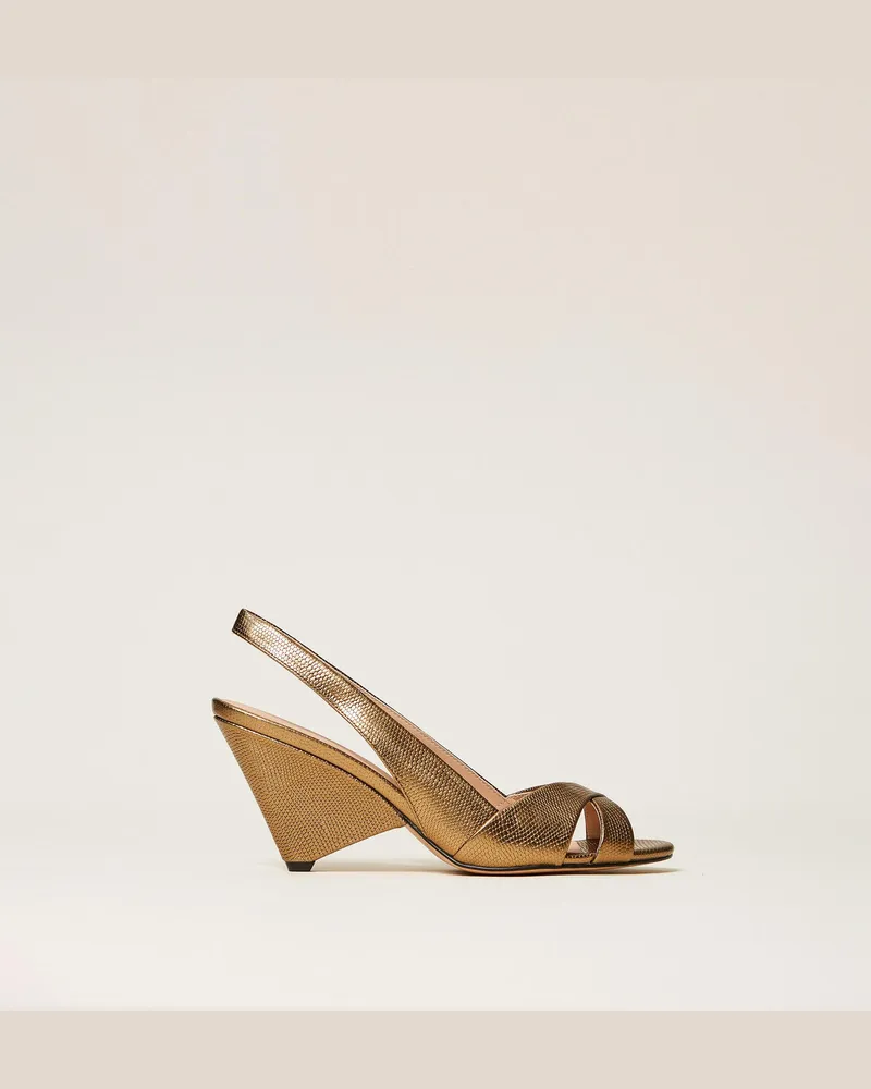 Twin-Set Sandale aus Metallic-Leder Karung-print