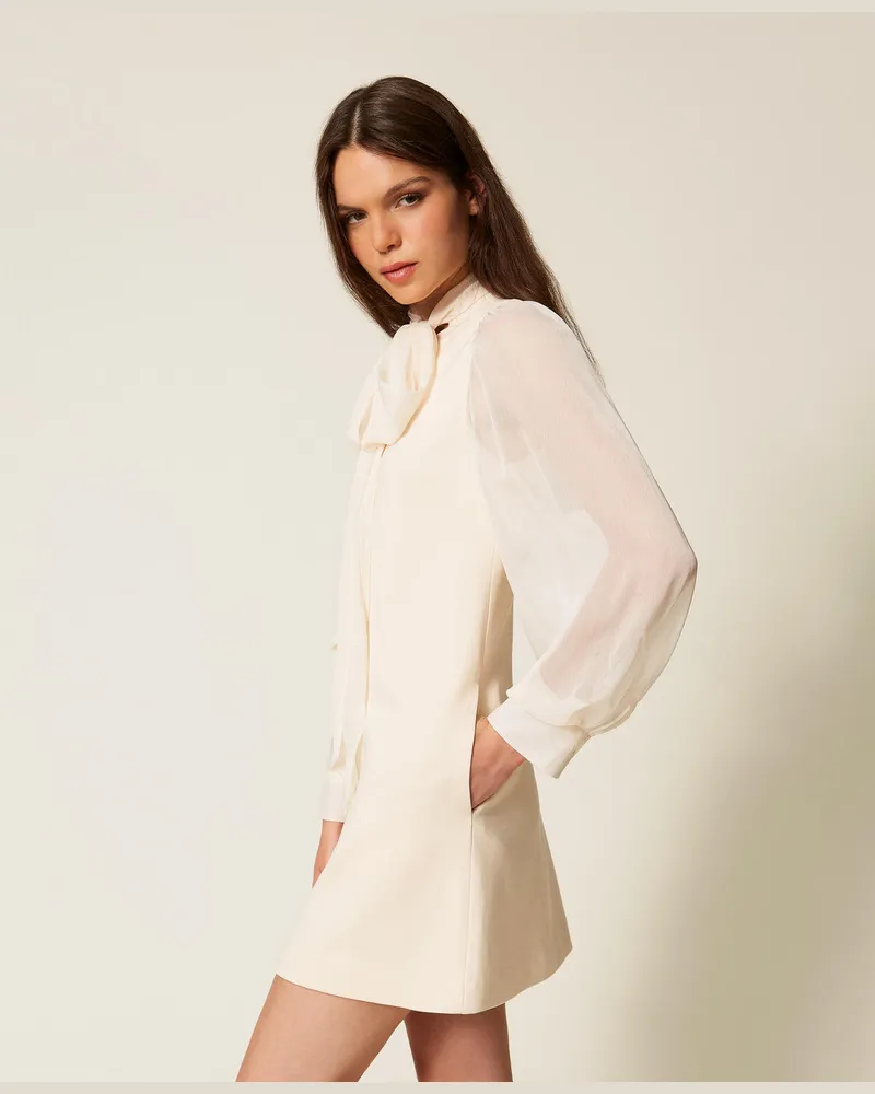 Actitude by Twinset Kleider - Kurzes Kleid mit Schluppenkragen, „Crystal Sand"-Beige, Größe „crystal