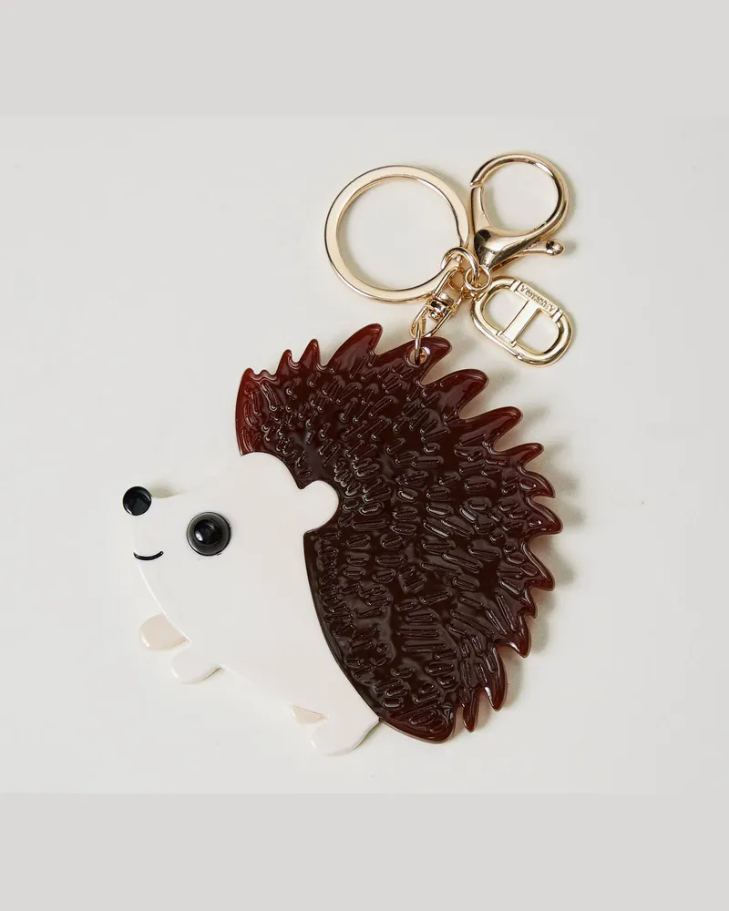 Twin-Set Accessoires - Igel-Schlüsselanhänger mit Oval T, Zweifarbig Coffee Bean / Perlmutt, Einheitsgröße Zweifarbig