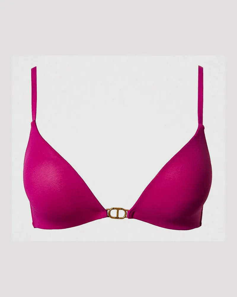 Twin-Set Bademode - Wattiertes Triangel-Bikinitop mit Oval T, Magentaviolett, Größe Magentaviolett