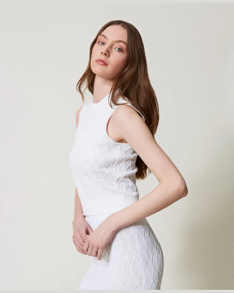 Twin-Set Tops - Stricktop mit Rautenmuster, White Cloud, Größe White
