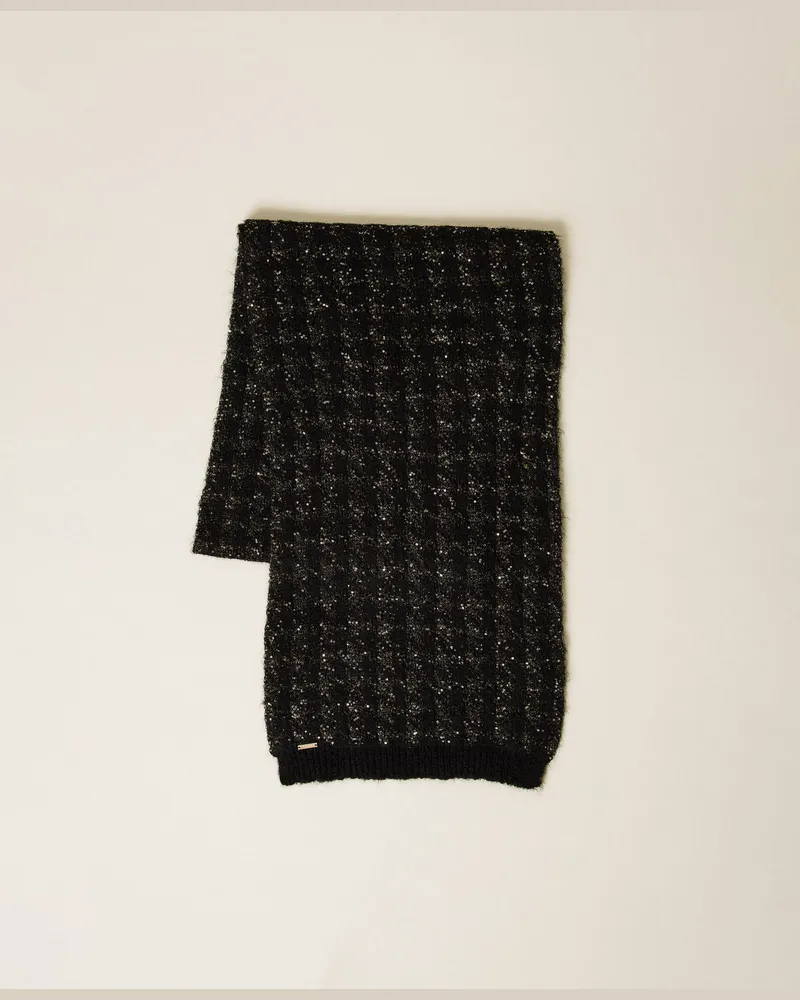 Twin-Set Schal aus Jacquard-Strick mit Hahnentrittmuster Schwarz