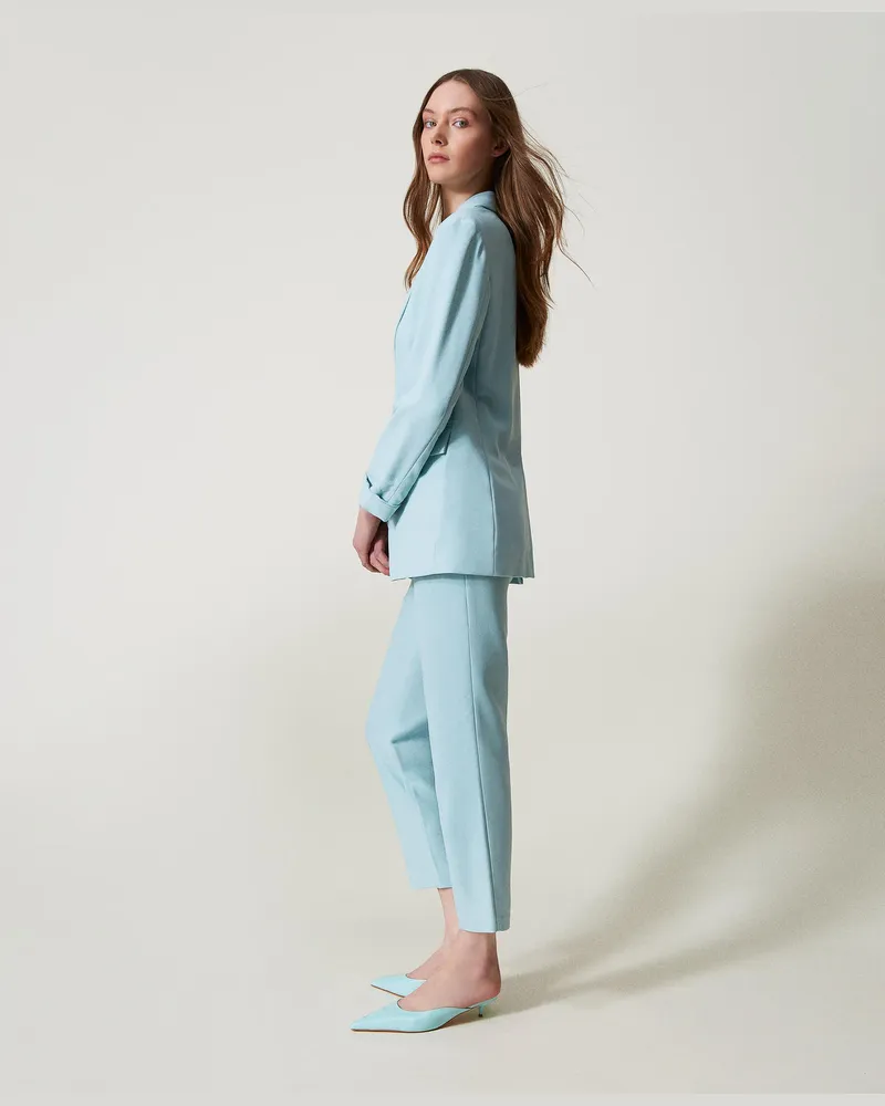Actitude by Twinset Hosen - Zigarettenhose aus Krepp-Pikee, "Canal Blue"-Azur, Größe Canal
