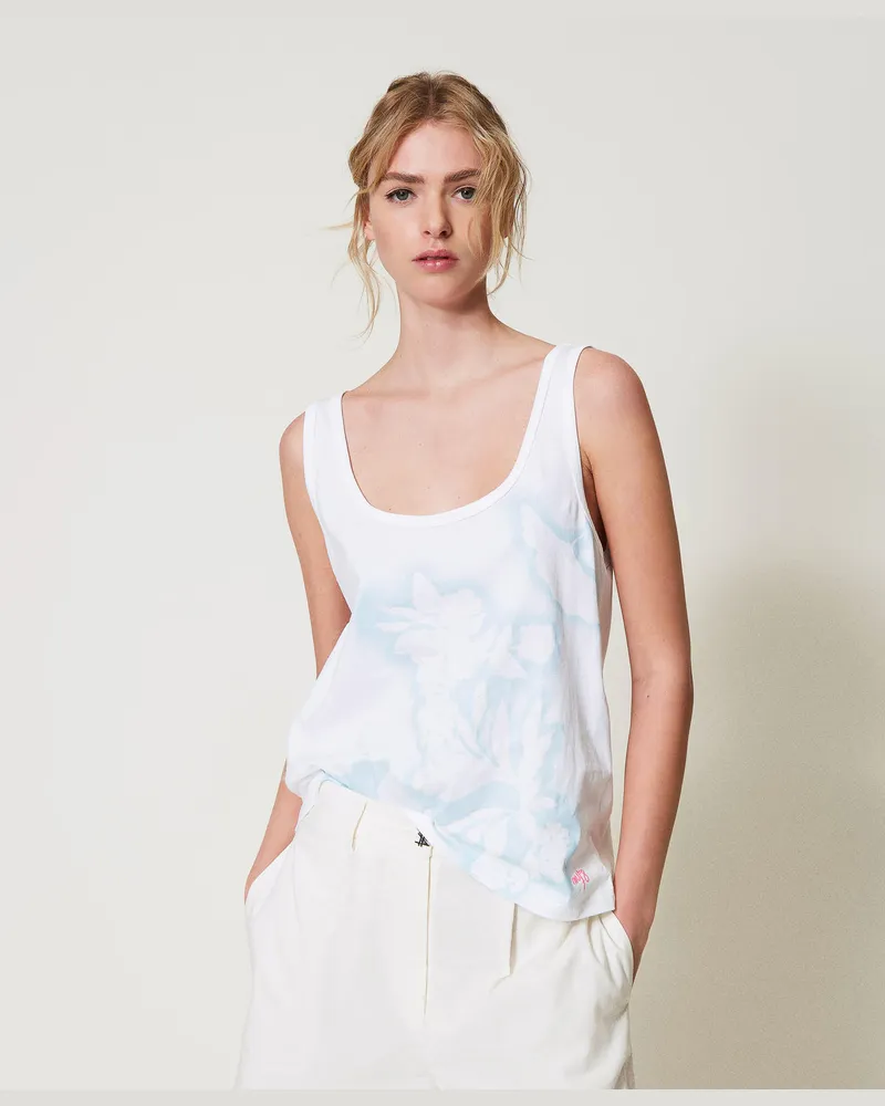 Actitude by Twinset Tops - Tanktop MYFO mit Print, Papers / Schablonenprint Baby Blue Flower, Baumwolle, Größe: XXS 