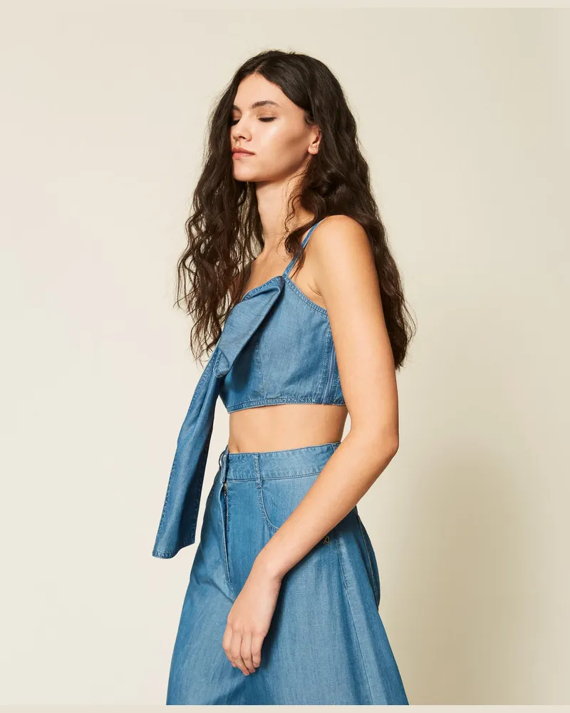 Actitude by Twinset Tops - Jeans-Top mit Schleife, Helles Denimblau, Größe Helles