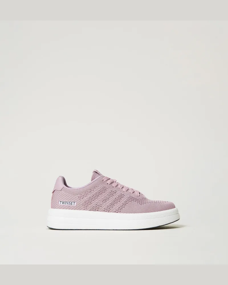Twin-Set Schuhe - Fessura Sneakers mit Durchbruchmuster und Logo, "Ice Flower"-Rosa, Größe Ice