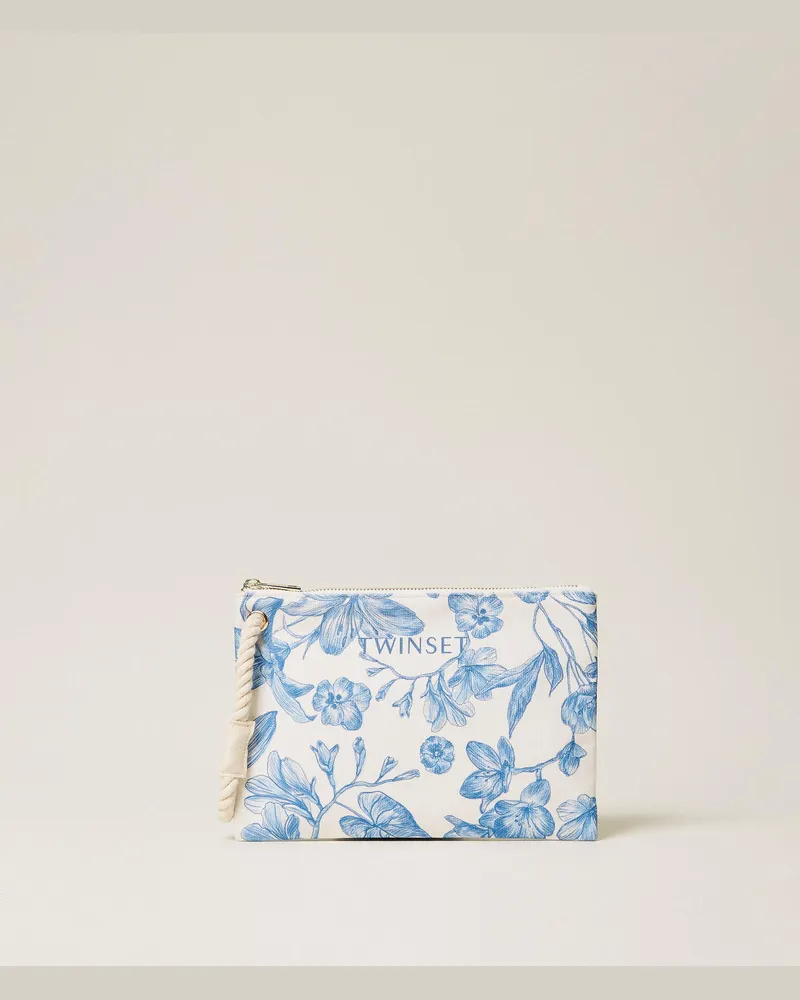 Twin-Set Accessoires - Pochette aus Canvas, Print Toile De Jouy Off White/Blu Med, Baumwolle, Einheitsgröße Print