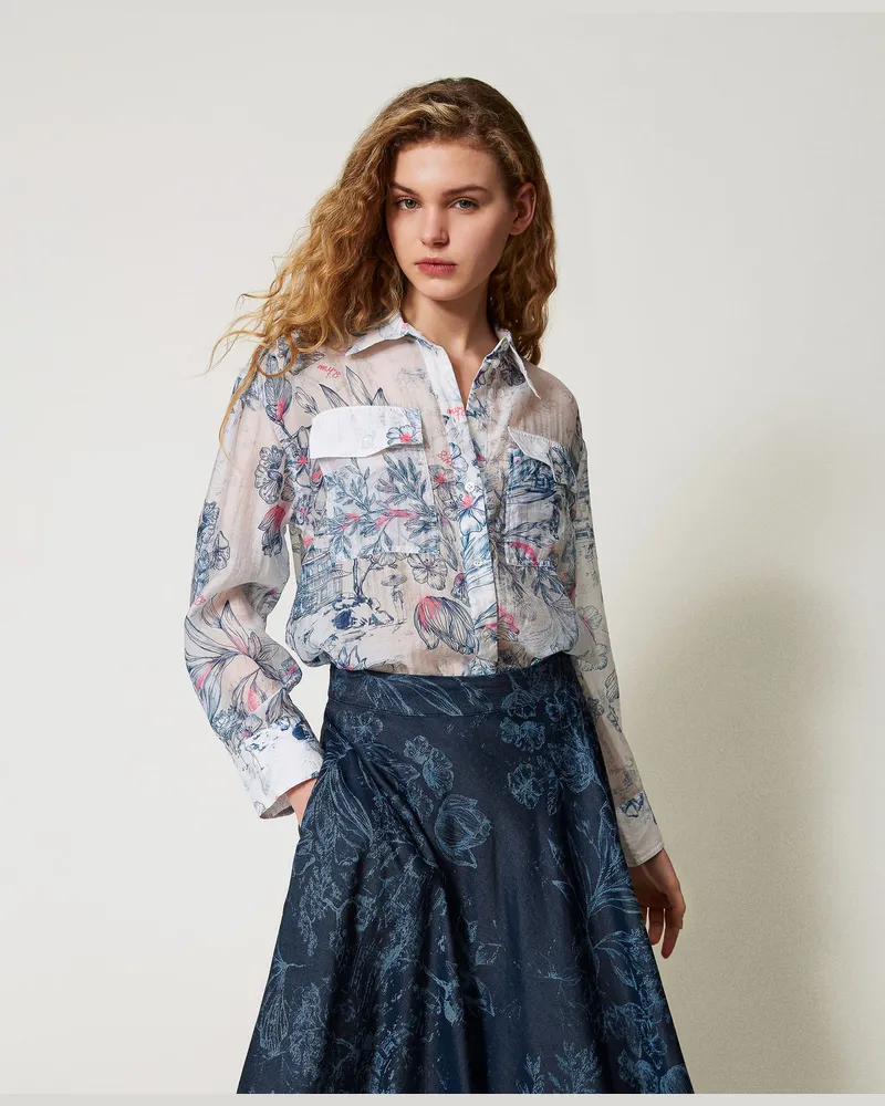 Actitude by Twinset Hemden - MYFO Hemd aus Organza mit Blumenmotiv, Japanese Toile De Jouy, Größe Japanese