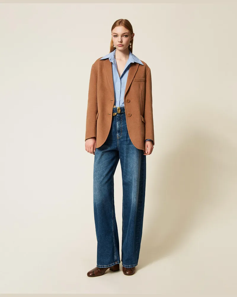 Twin-Set Jacken und Outerwear - Blazer aus zweilagigem Tuch, „Sandy Brown", Größe „sandy