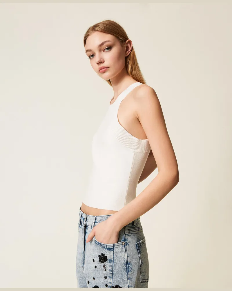 Actitude by Twinset Tops - Figurbetontes Stricktop, Weiß Schnee, Größe Weiß