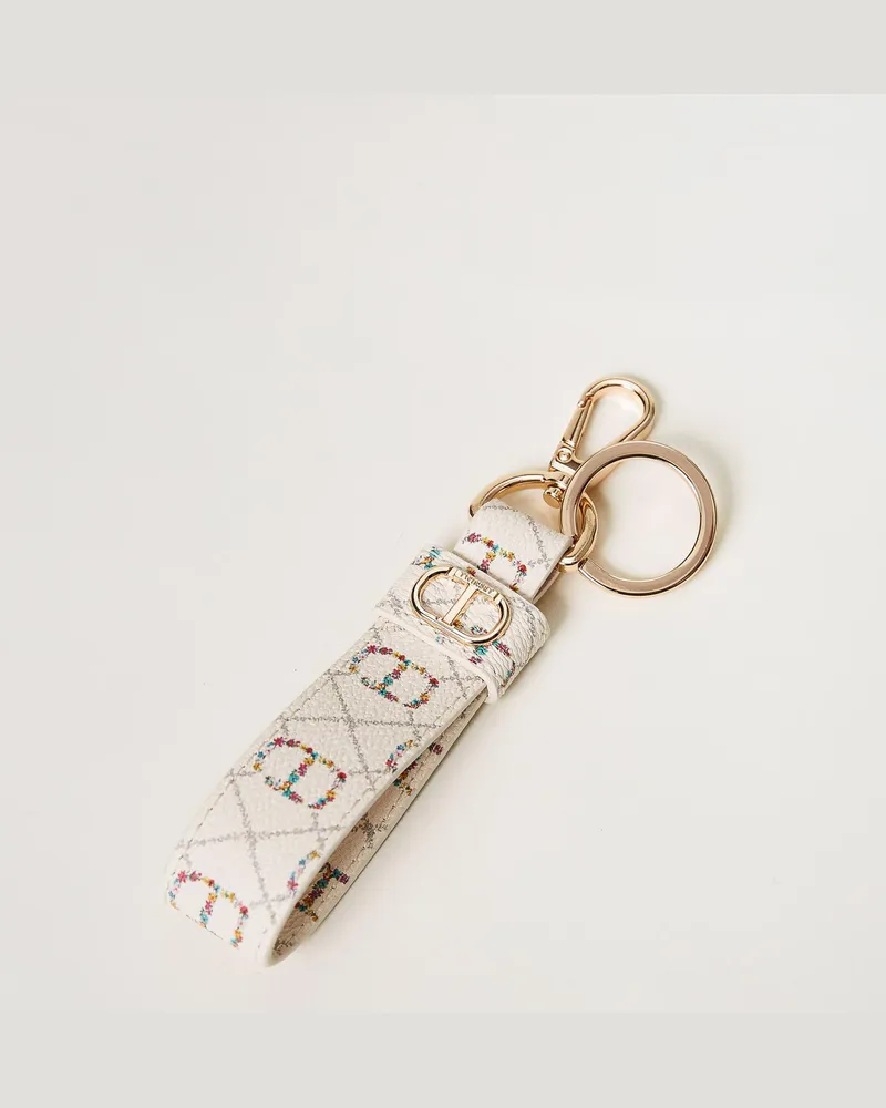 Twin-Set Accessoires - Schlüsselanhänger mit lackiertem Oval T-Logo, OVAL T Flower und Twinset / Elfenbein, Einheitsgröße Oval