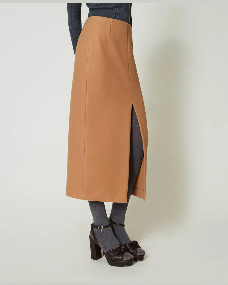 Actitude by Twinset Röcke - Midirock aus Tuch, „Cinnamon"-Braun, Größe: XXS 