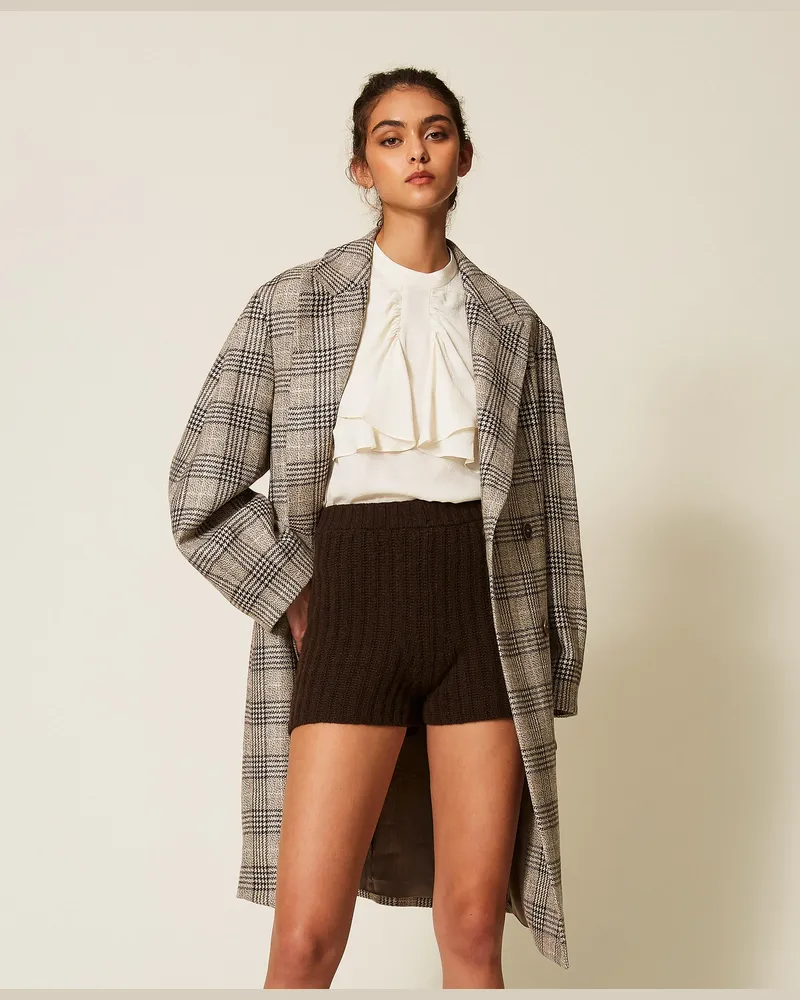 Twin-Set Shorts aus Rippenstrick, Damen, Darkness Brown Darkness