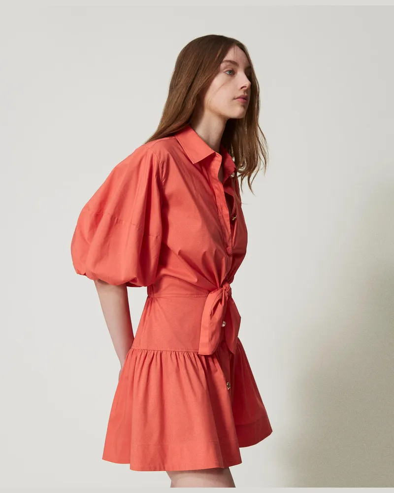 Twin-Set Bademode - Kurzes Hemdblusenkleid aus Popeline, Coral Sunset, Baumwolle, Größe: S 
