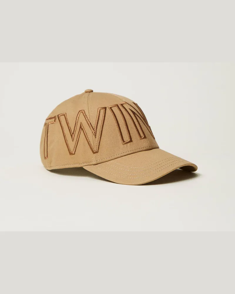Twin-Set Accessoires - Baseballkappe mit Maxilogo, „Sandy Brown", Einheitsgröße „sandy