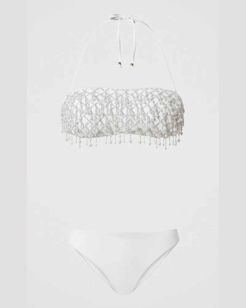 Twin-Set Bademode - Besticktes Bandeau-Bikinitop und Brazilian-Bikinihose, Sugar Weiß, Größe Sugar