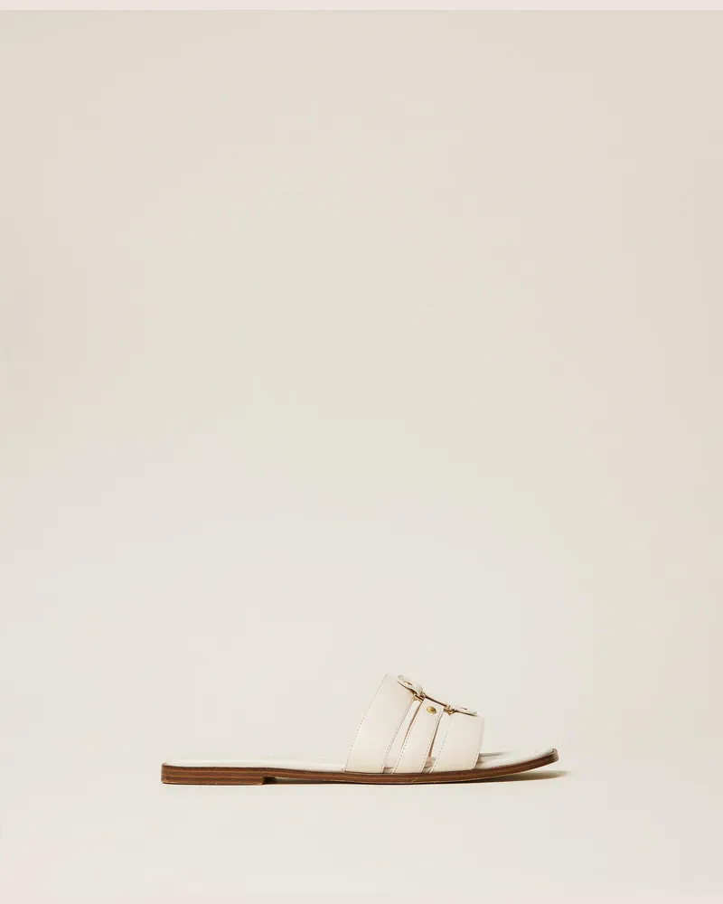 Twin-Set Schuhe - Pantolette aus Leder mit Logo, Lilie, Größe Lilie