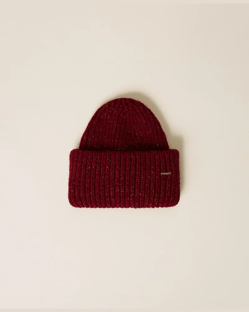 Twin-Set Strickmütze mit Lurex Burgundy
