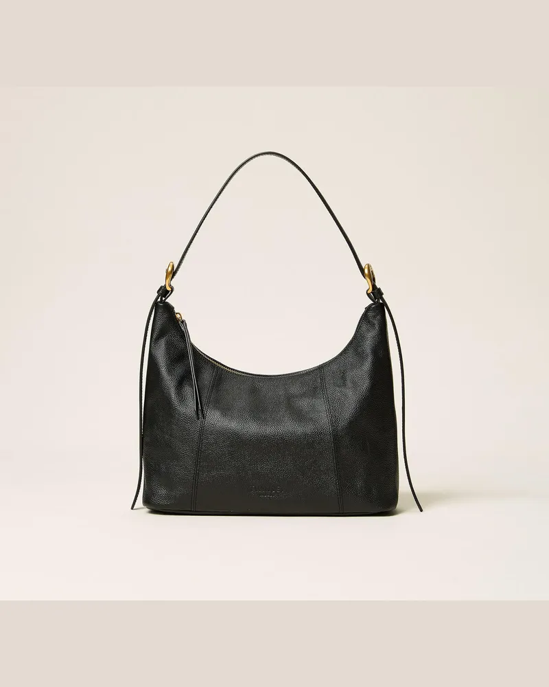 Twin-Set Hobo-Bag aus Leder mit verstellbarem Riemen Schwarz