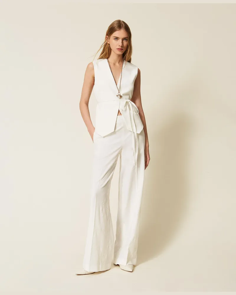 Twin-Set Hosen - Bestickte Palazzo-Hose, Lilie, Größe Lilie