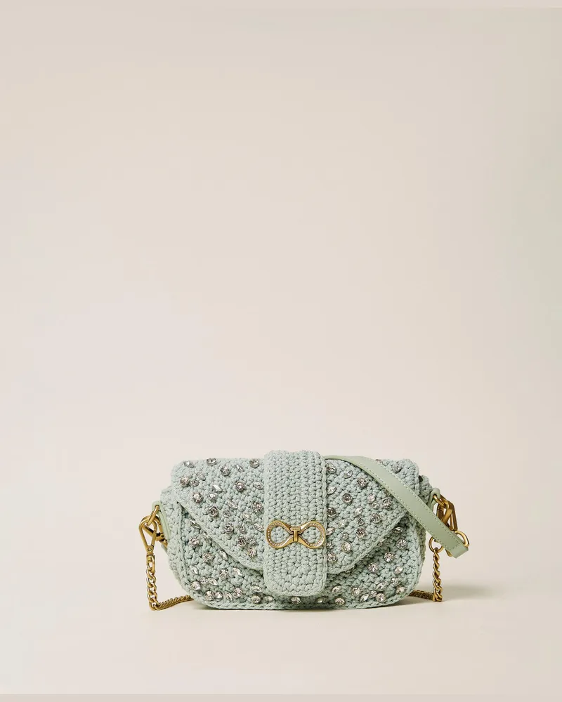 Twin-Set Taschen - Umhängetasche im Häkel-Dessin mit Strasssteinen, „Aqua"-Hellblau, Einheitsgröße „aqua“-hellblau