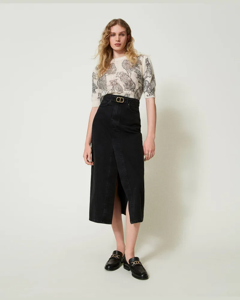 Twin-Set Röcke - Jeansrock mit Gürtel, Denimschwarz, Größe: 50 