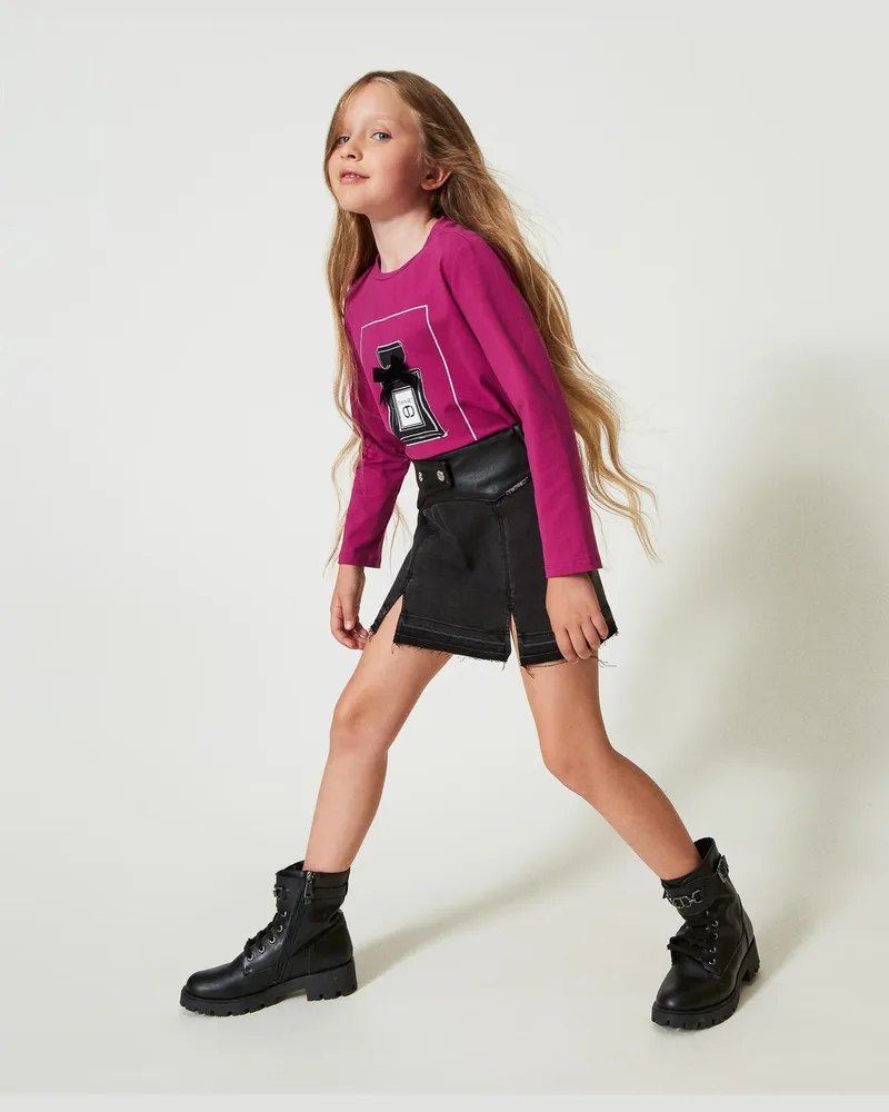 Twin-Set Röcke - Mini-Jeansrock mit Schlitzen, Denim Black Old, Größe: 8A 