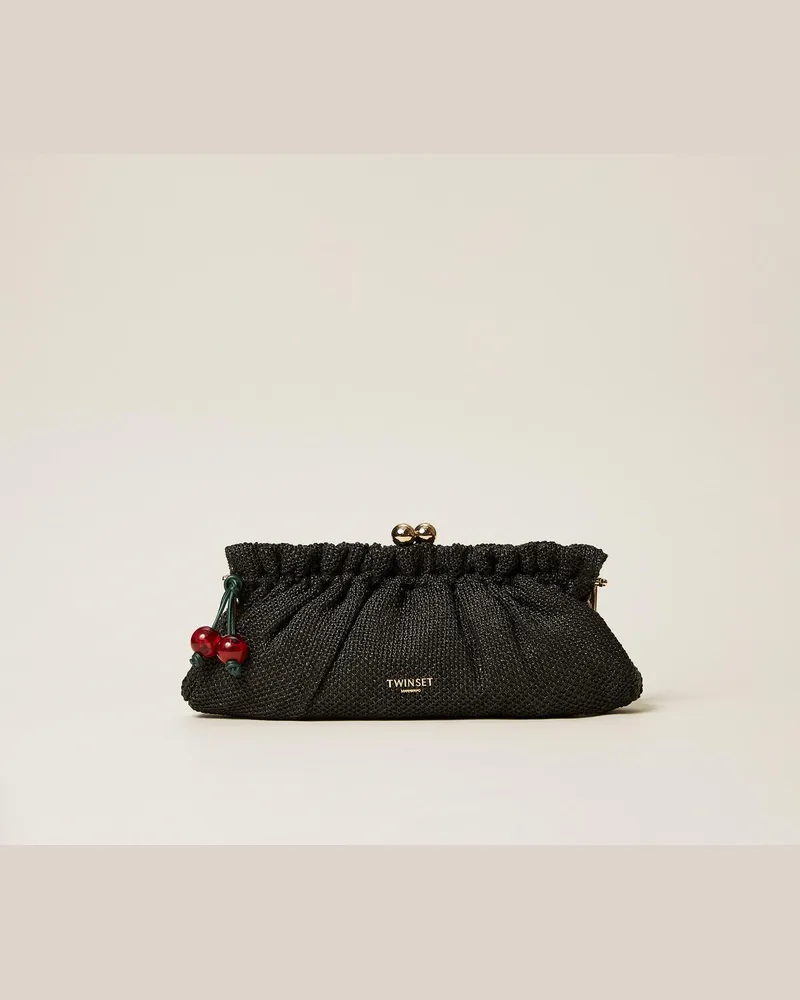 Twin-Set Taschen - Clutch aus Raffia mit Charmanhänger, Schwarz, Einheitsgröße Schwarz