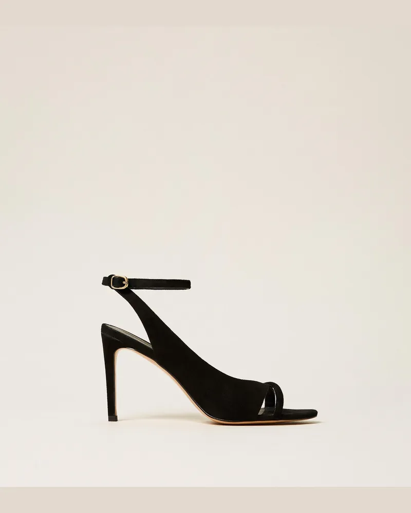 Twin-Set Sandalette aus Veloursleder, Damen, Schwarz Schwarz