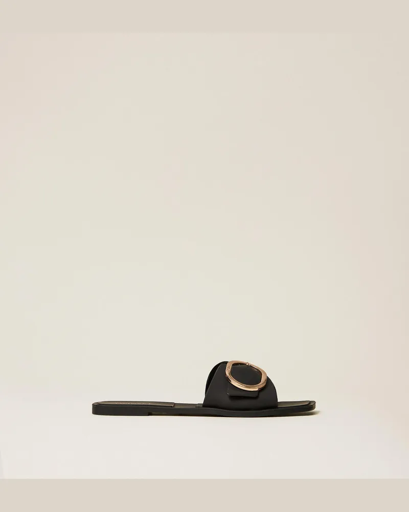 Twin-Set Schuhe - Pantolette mit Logo-Schnalle, Schwarz, Größe Schwarz