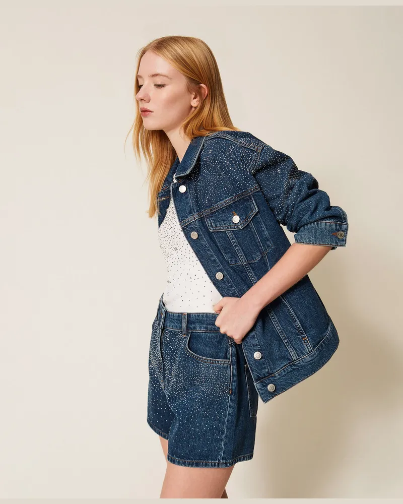 Actitude by Twinset Jeansshorts mit Strass, Denimblau, Größe Denimblau