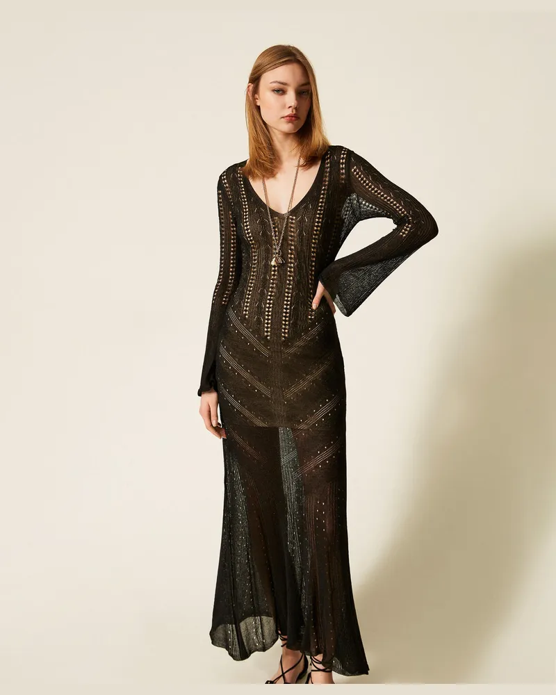 Twin-Set Kleider - Langes Strickkleid mit Lurex, Lurex Schwarz, Größe Lurex