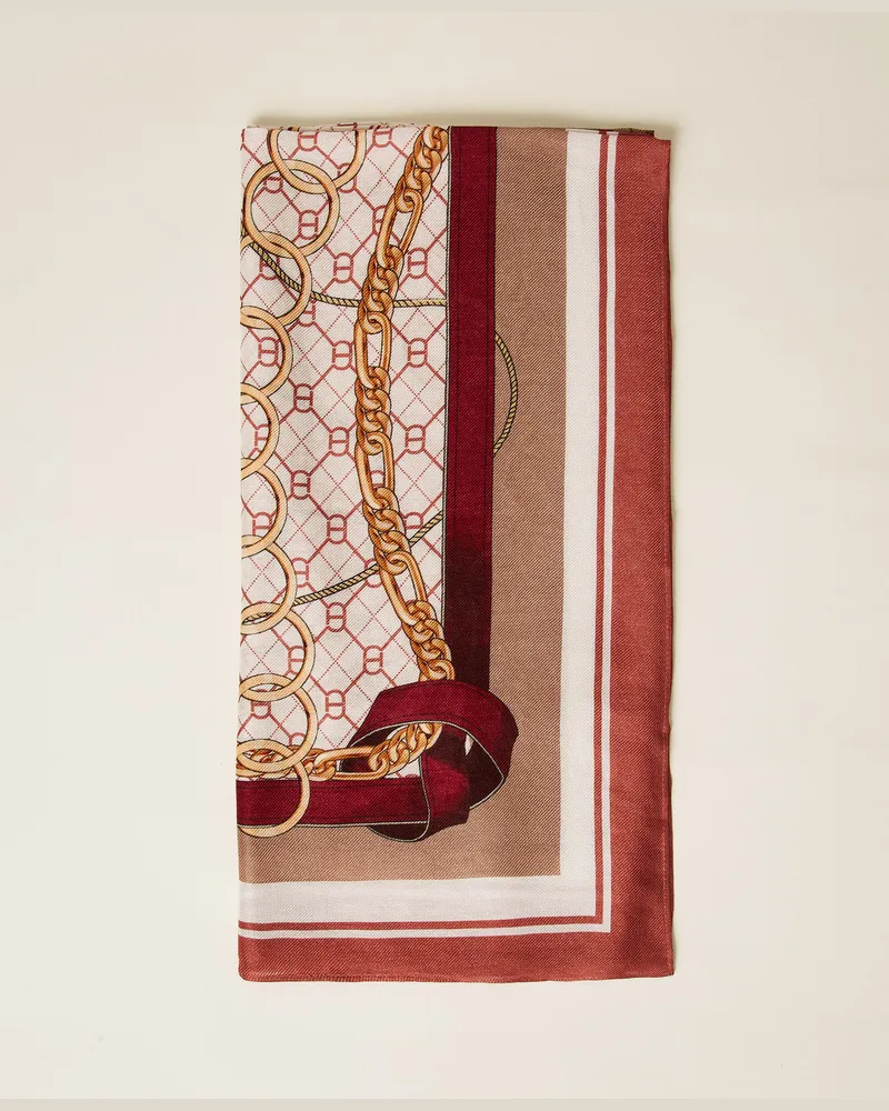 Twin-Set Accessoires - Tuch mit „Oval T" und Ketten-Print, „Oval T"-Print Alpakabraun, Einheitsgröße „oval