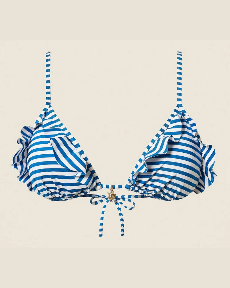 Twin-Set Bademode - Triangel-Bikinitop aus gestreiftem Jacquard, Streifen Mittelmeerblau/Off White, Größe Streifen