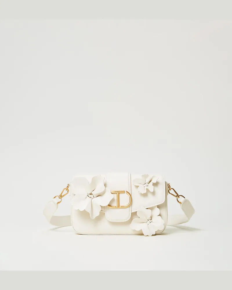 Twin-Set Taschen - Umhängetasche „Amie" aus Leder mit Blumen, Weiß Schnee, Einheitsgröße 