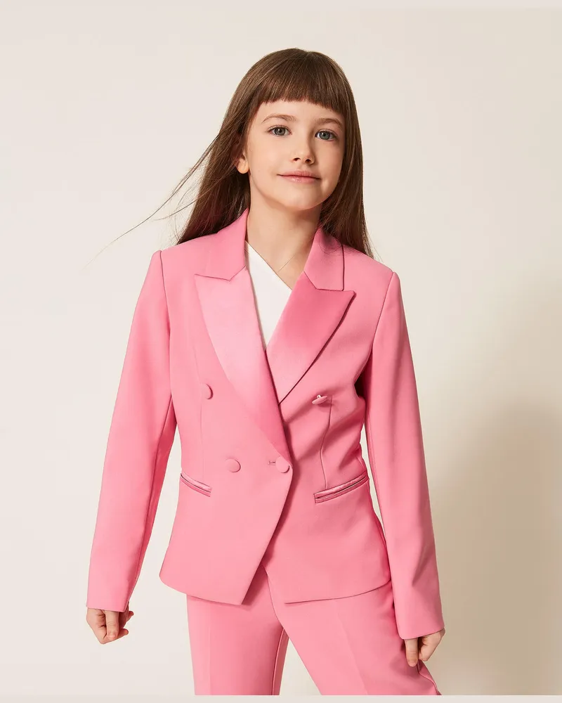 Twin-Set Jacken und Outerwear - Blazer aus Crêpe und Duchesse, "Aurora Pink"-Rosa, Größe Aurora
