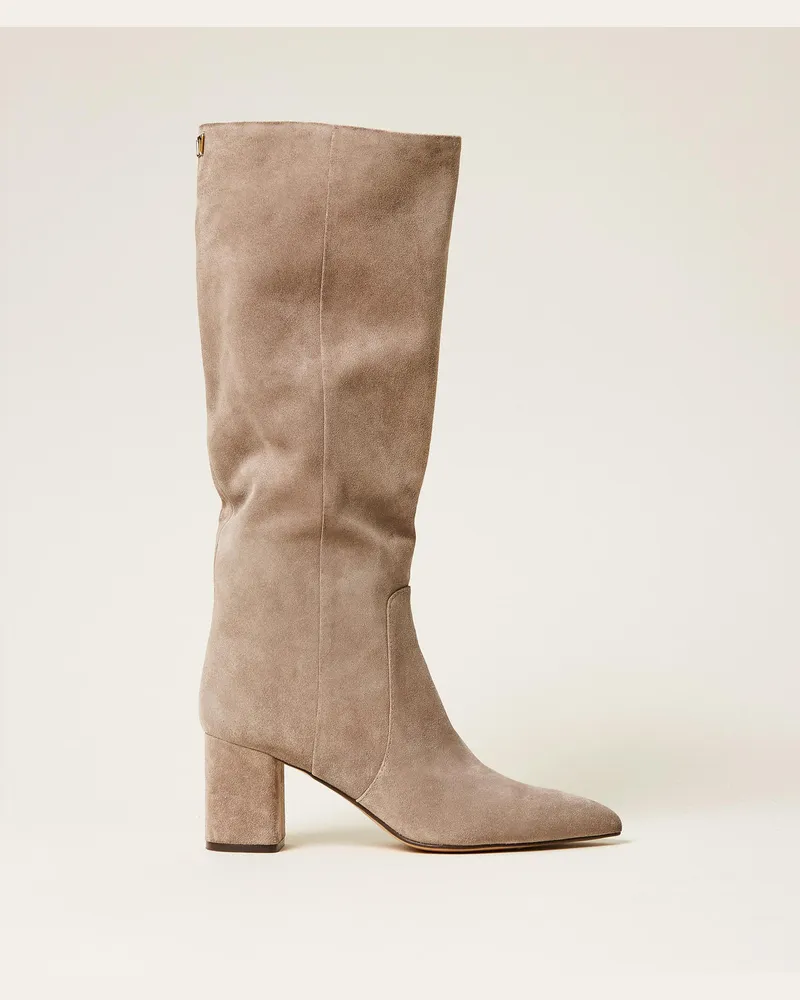 Twin-Set Hoher Stiefel aus Velourseder Kitt
