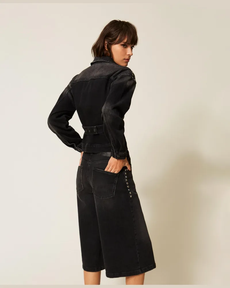 Actitude by Twinset Bermuda-Shorts aus Jeans mit Nieten, Denimschwarz Délavé, Größe Denimschwarz