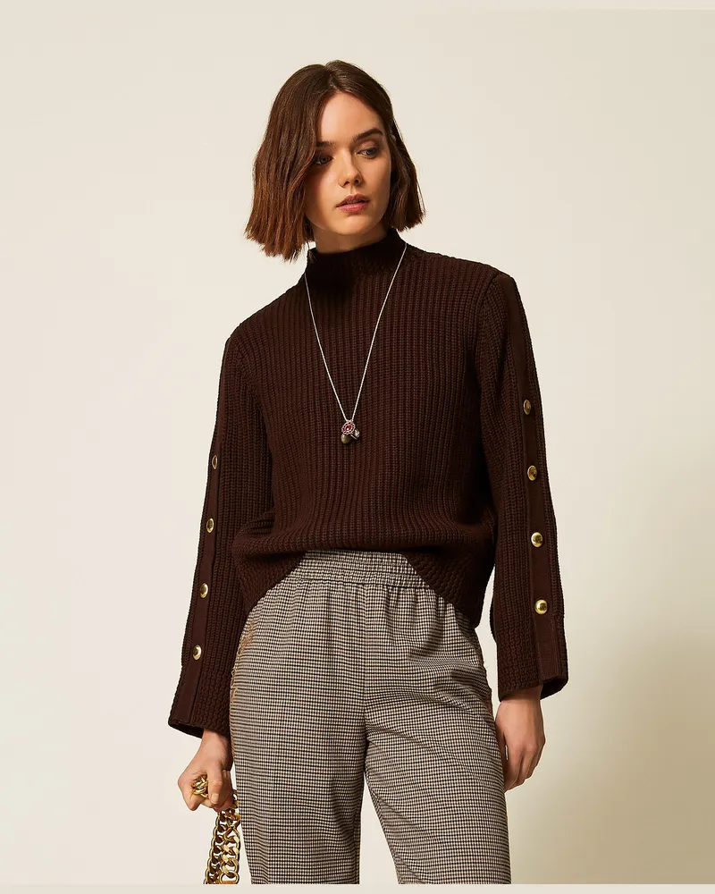 Twin-Set Pullover mit Metallknöpfen, Damen, Darkness Brown Darkness