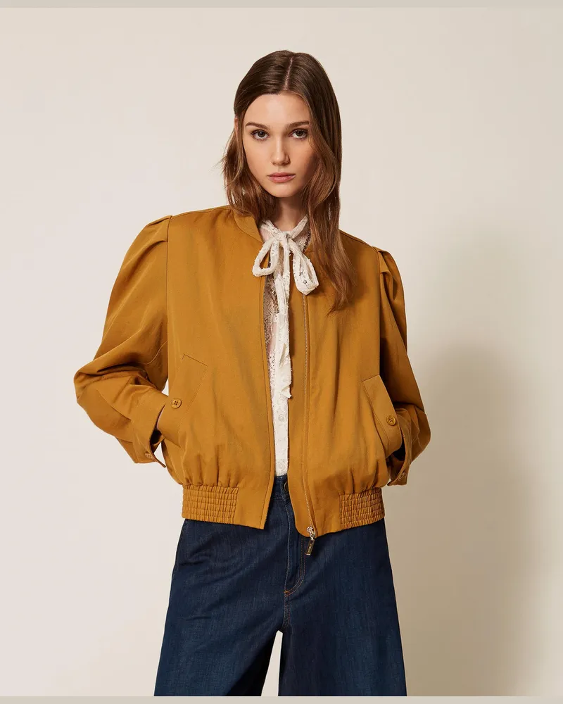 Twin-Set Jacke aus Gabardine mit Kräuselung Woody-braun