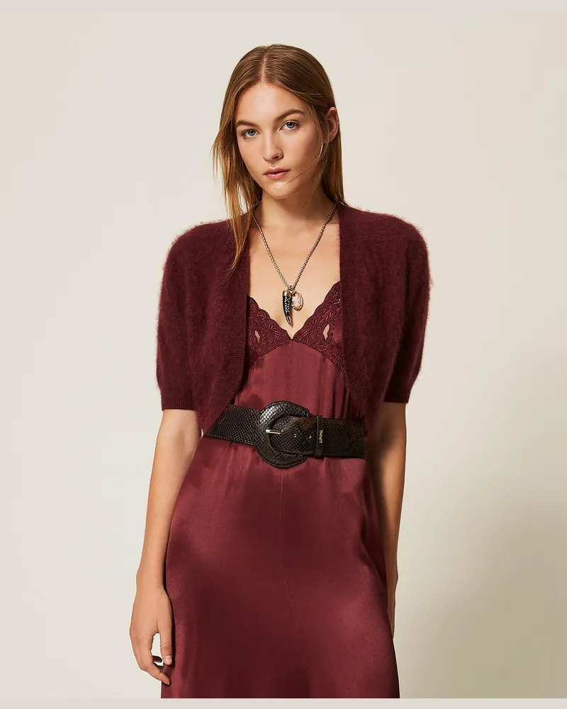 Twin-Set Bolerojacke aus gebürsteter Wollmischung Bordeaux