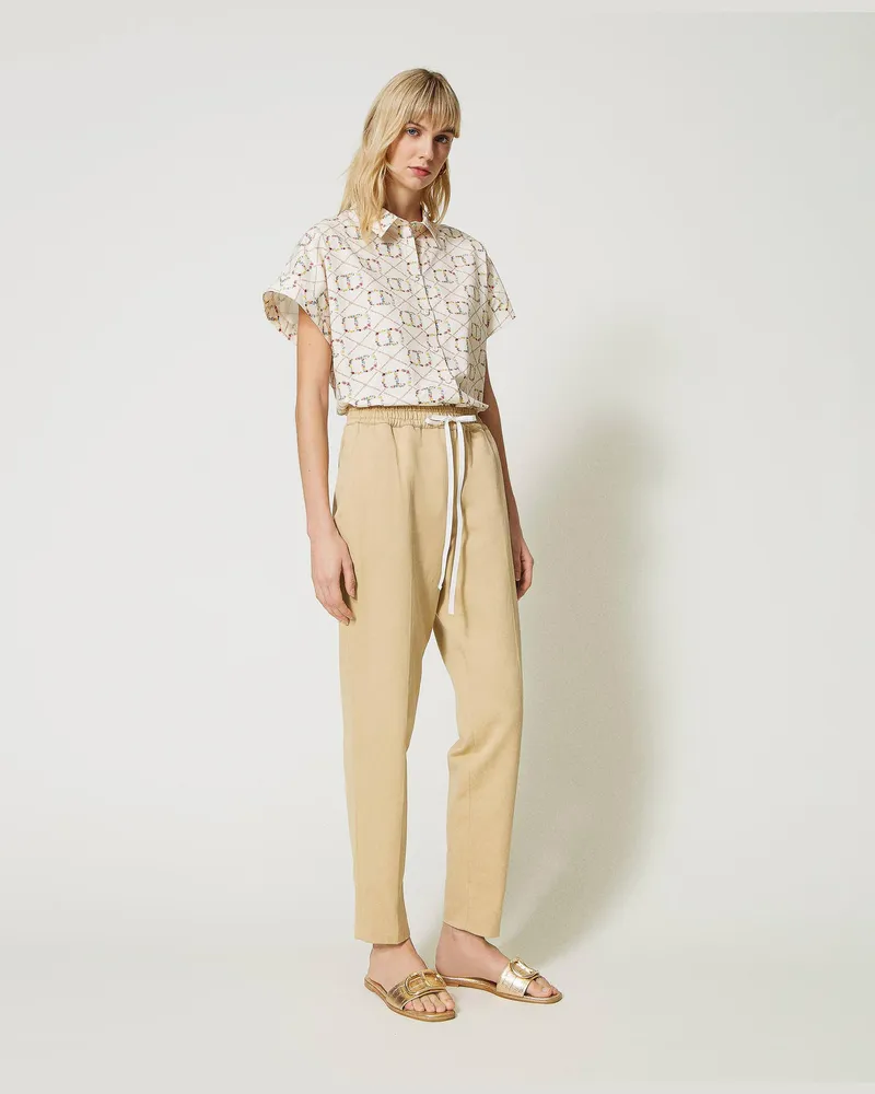 Twin-Set Hosen - Joggers-Hose aus Leinenmischung, „Cuban Sand"-Rosa, Größe „cuban