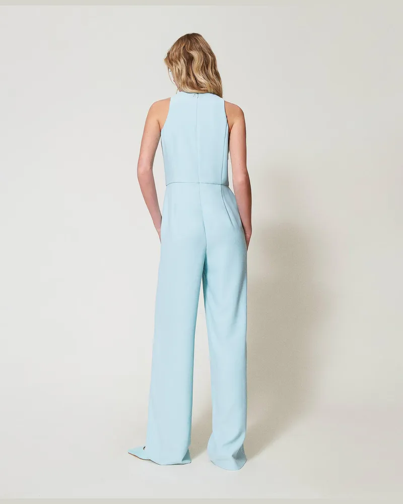 Actitude by Twinset Kleider - Langer Jumpsuit aus Krepp-Pikee, "Canal Blue"-Azur, Größe Canal