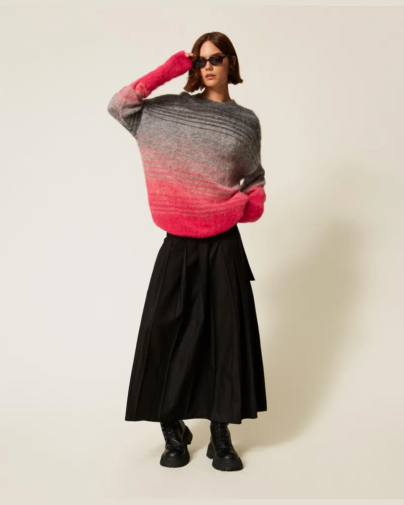 Actitude by Twinset Röcke - MYFO langer Faltenrock mit Gürtel, Schwarz, Größe: S 