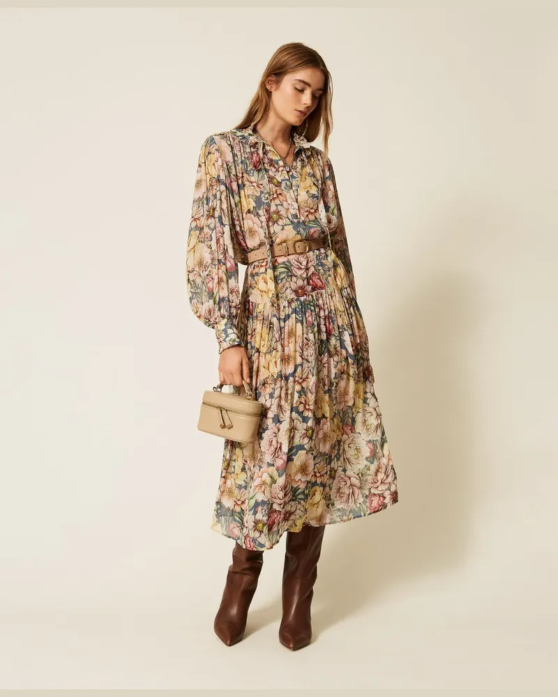 Twin-Set Maxikleid aus Krepon mit floralem Motiv Flowers