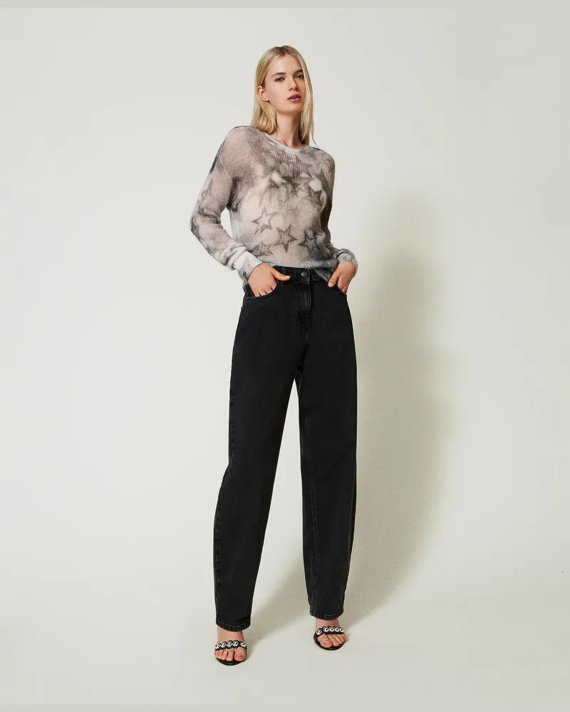 Actitude by Twinset Schwarze Carrot-Fit-Jeans mit fünf Taschen, Denimschwarz, Größe: 33 