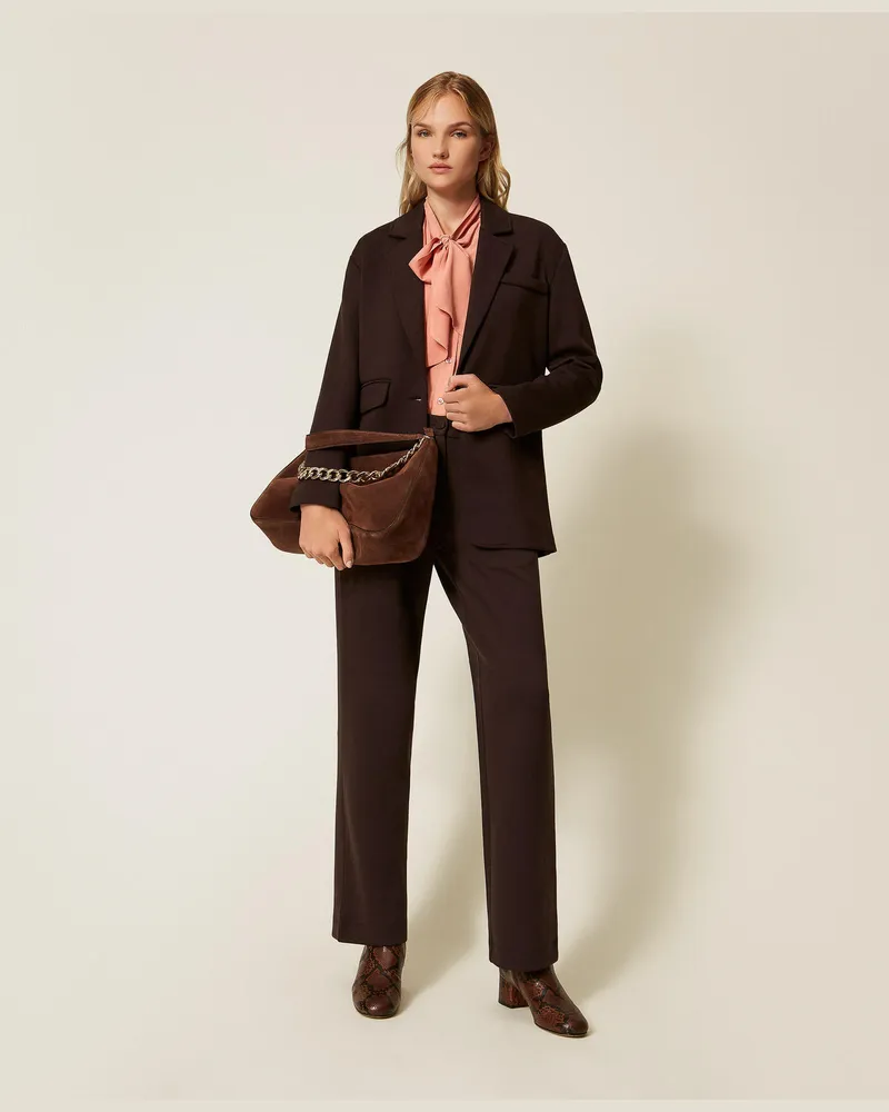 Twin-Set Jacken und Outerwear - Oversize-Jacke aus Scuba, Black Chocolate, Größe Black