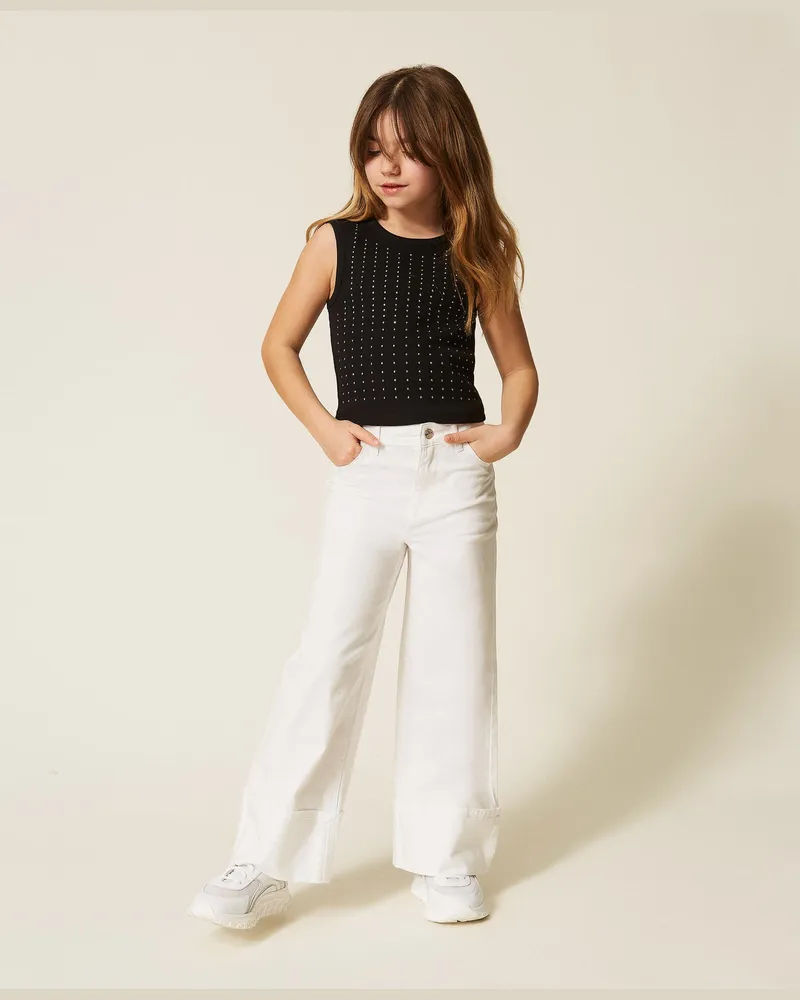 Twin-Set Tops - Top mit Rippmuster und Nieten, Schwarz, Größe Schwarz