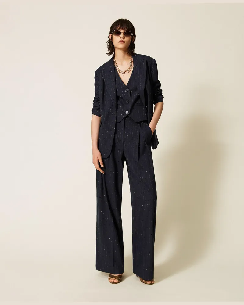 Twin-Set Palazzohose mit Nadelstreifen, Damen, Blue Paint Pinstripe Blue
